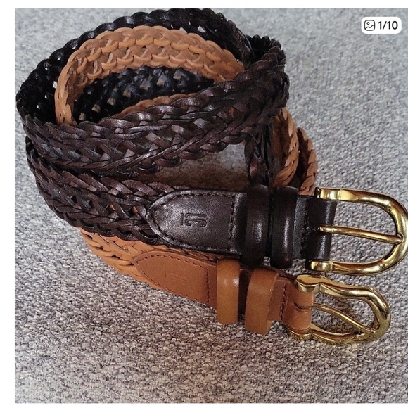L.C.I. Accessories - L.C.I.Women’s Braided Vintage Leather Belt Set - Brown and Tan